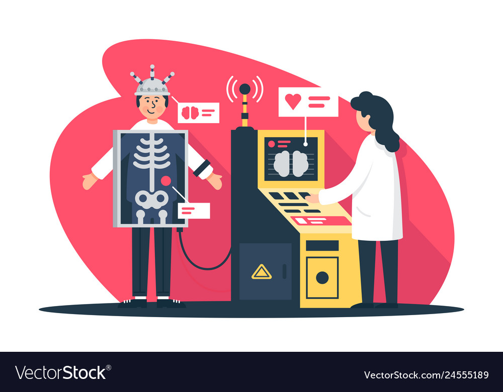 Flat young man with radiologist doctor x-ray Vector Image