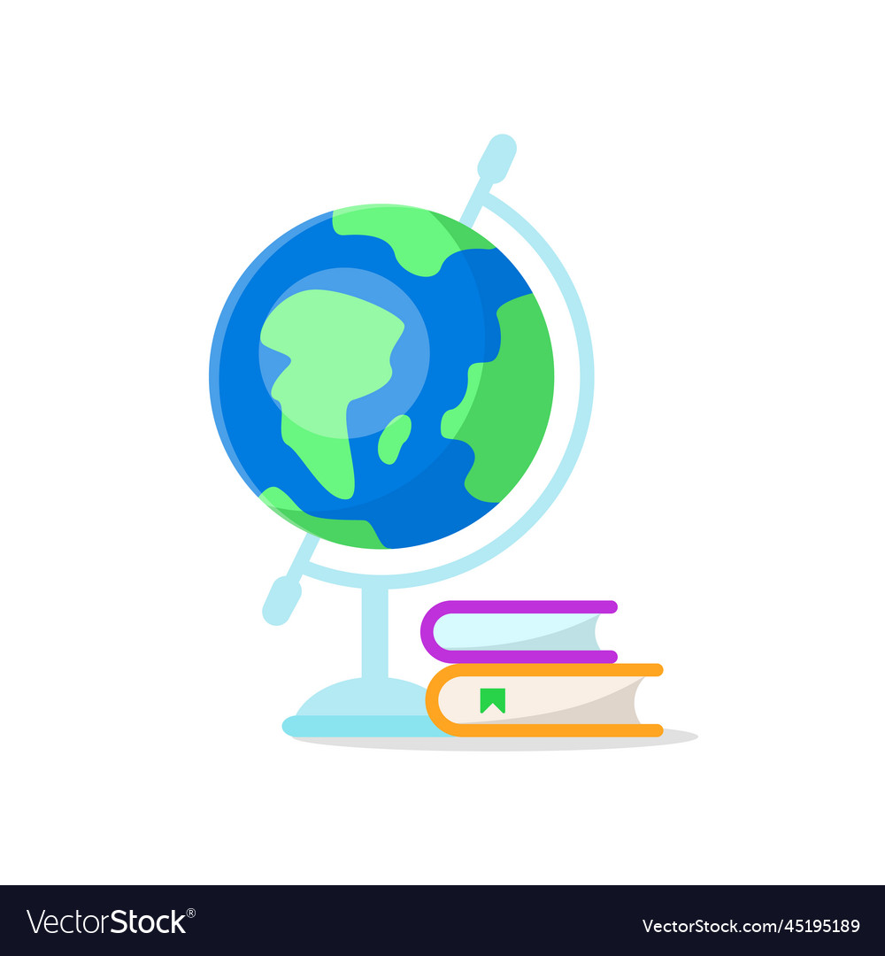 Geographic globe with books design element vector image Geographic globe with books design element