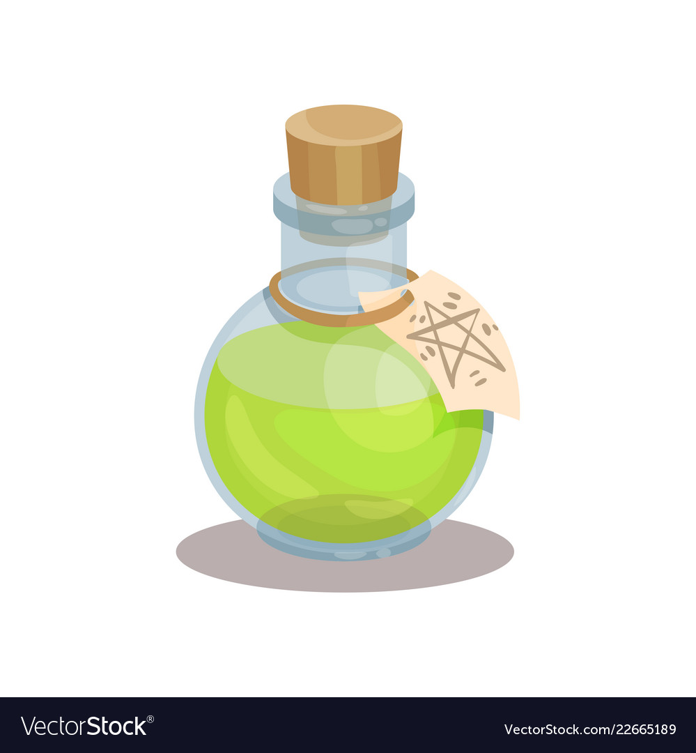 Glass bottle with magic elixir and label Vector Image