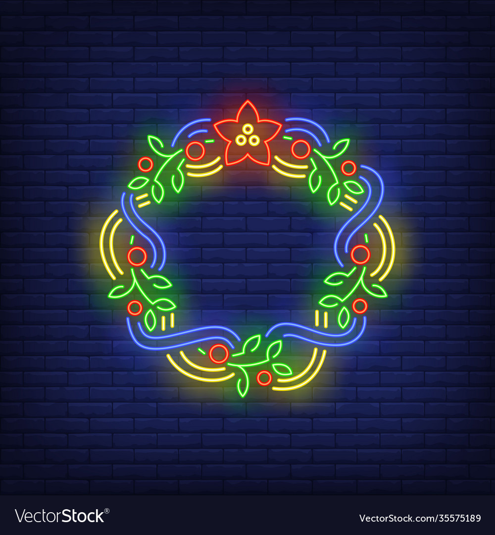 Green christmas wreath with blue and yellow Vector Image