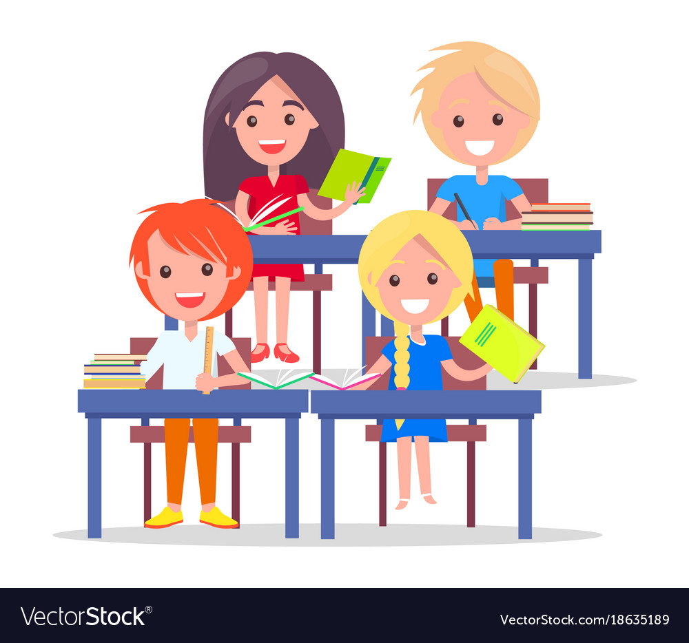 Happy schoolchildren in classroom isolated Vector Image