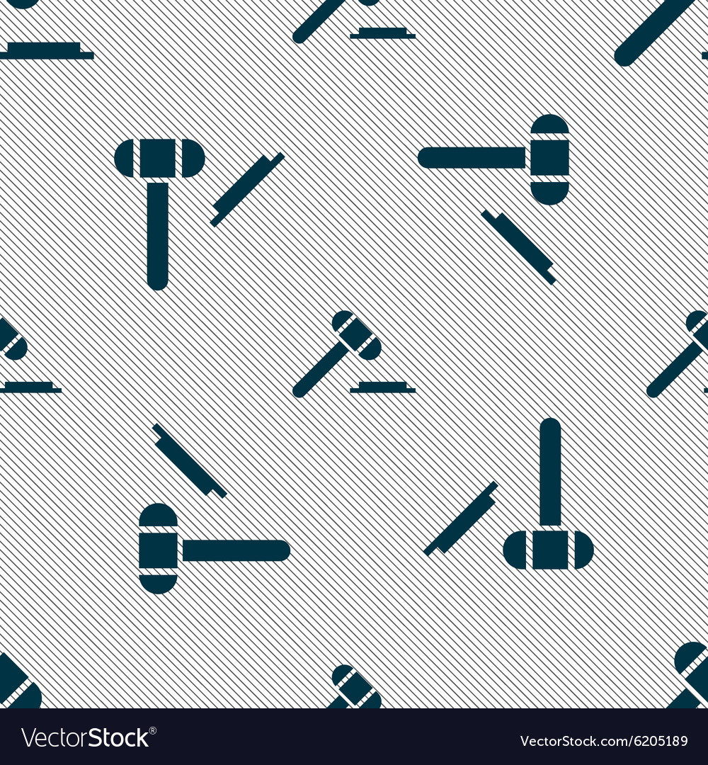 Judge hammer icon seamless pattern with geometric