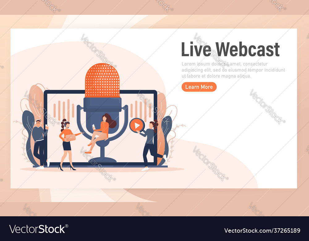 Live webcast in flat style with people listen Vector Image