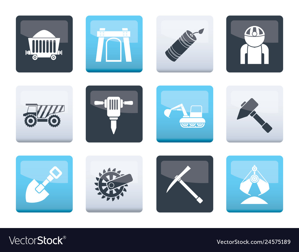Mining and quarrying industry objects icons vector image Mining and quarrying industry objects icons