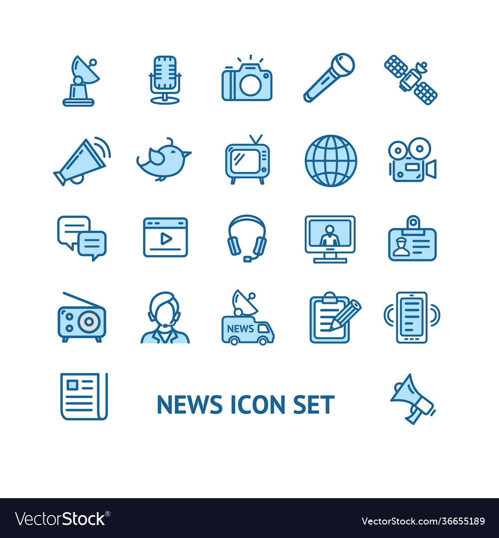 News sign color thin line icon set Royalty Free Vector Image