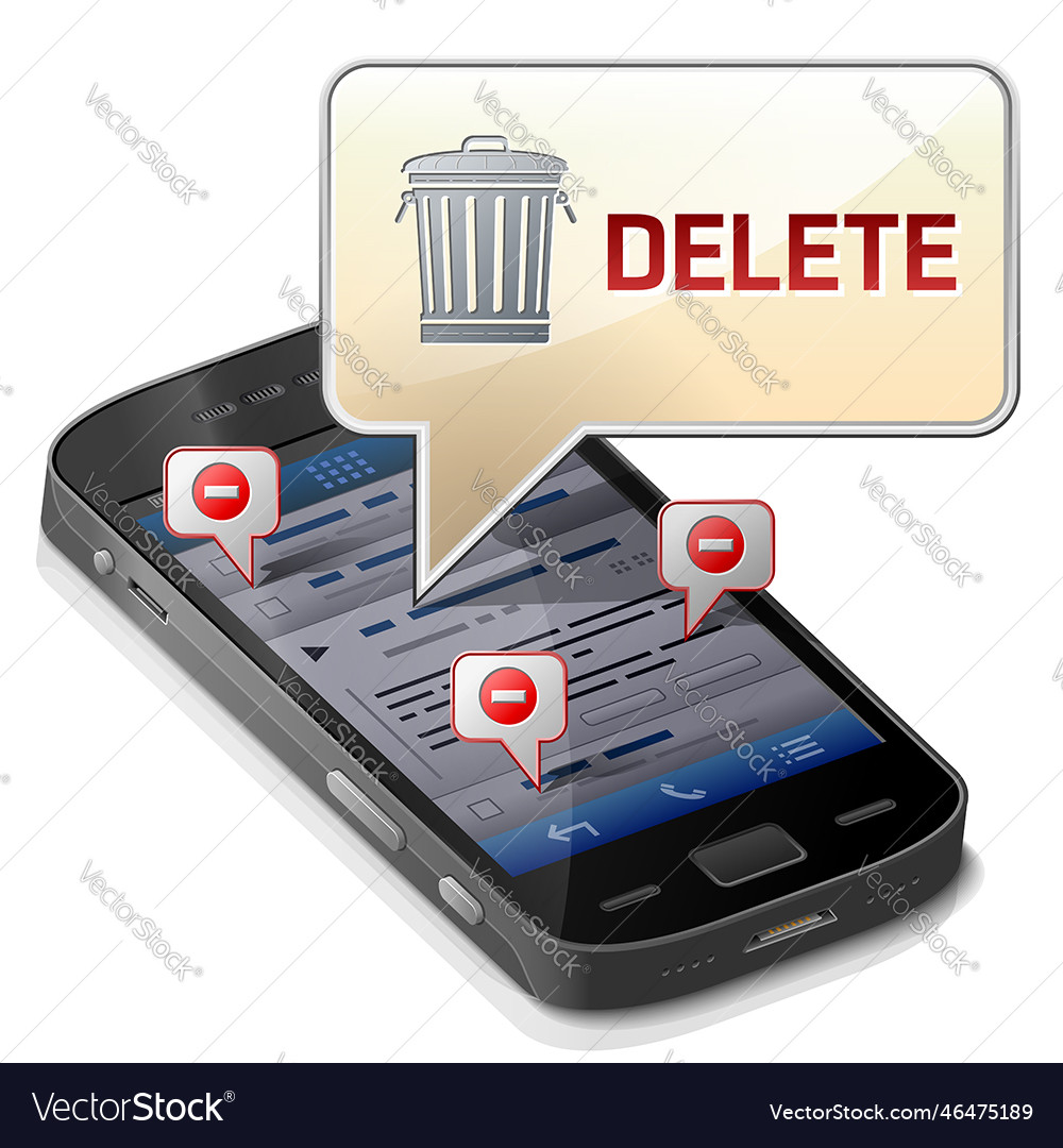 Smartphone with message bubble about data delete