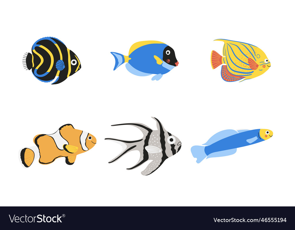 Hand drawn exotic fish set