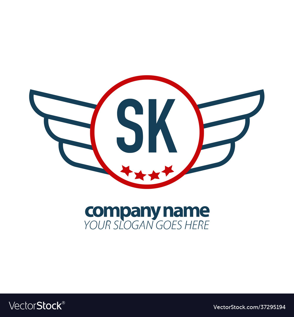 Initial letter sk wing logo design template Vector Image