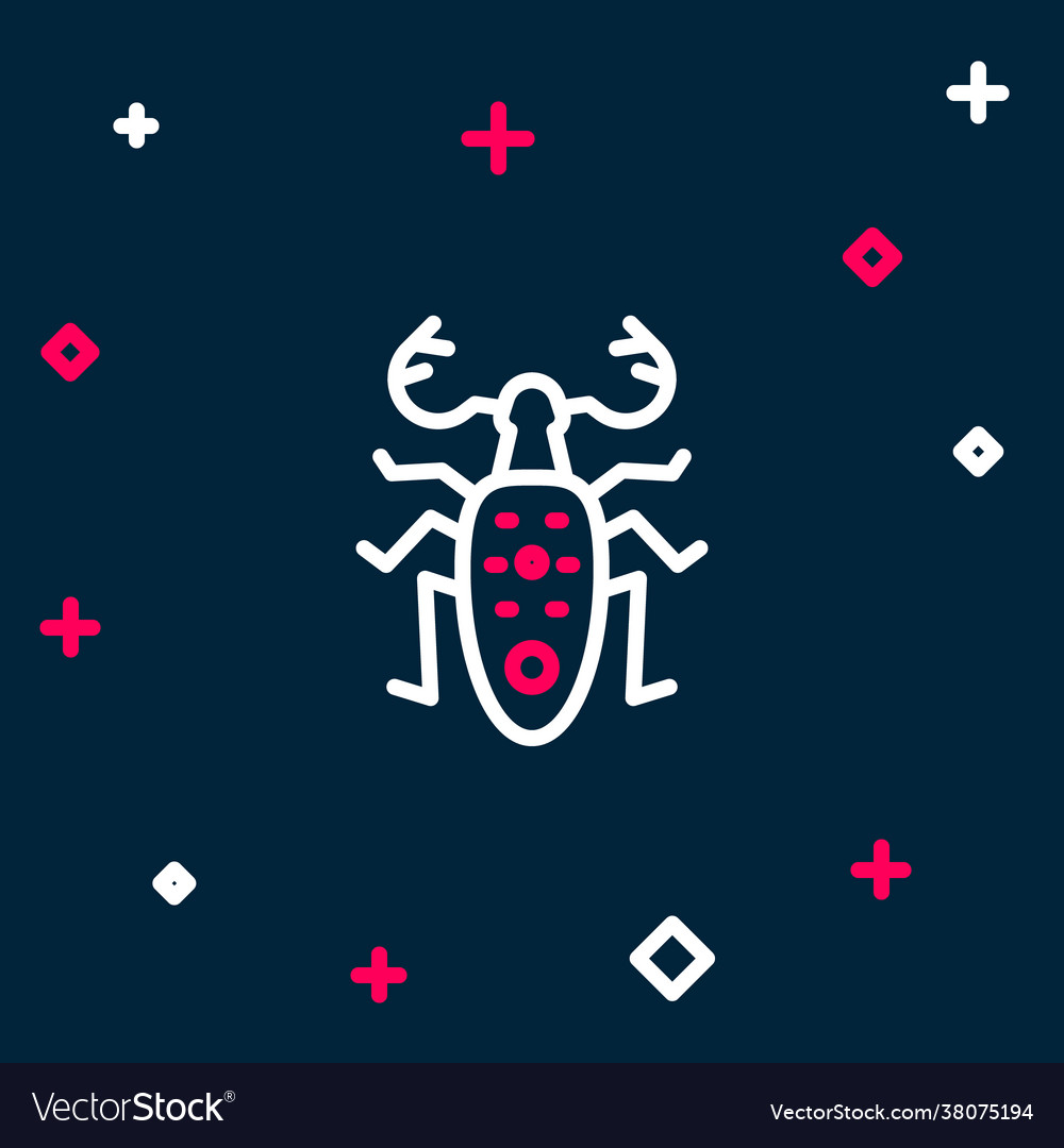 Line beetle deer icon isolated on blue background