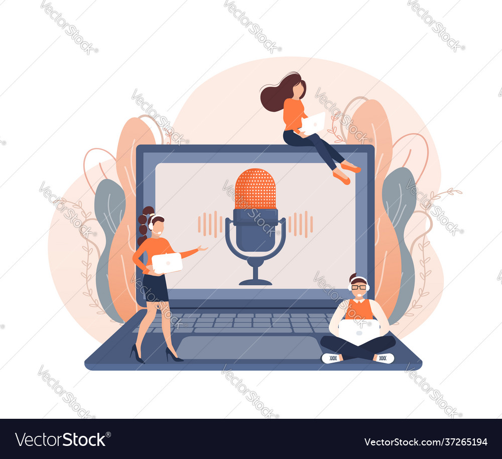 Live webcast in flat style with people listen Vector Image