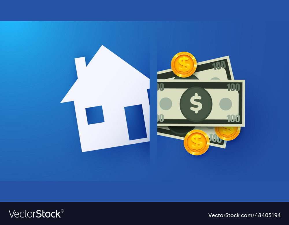 Paper house symbol and money concept of renting vector image Paper house symbol and money concept of renting