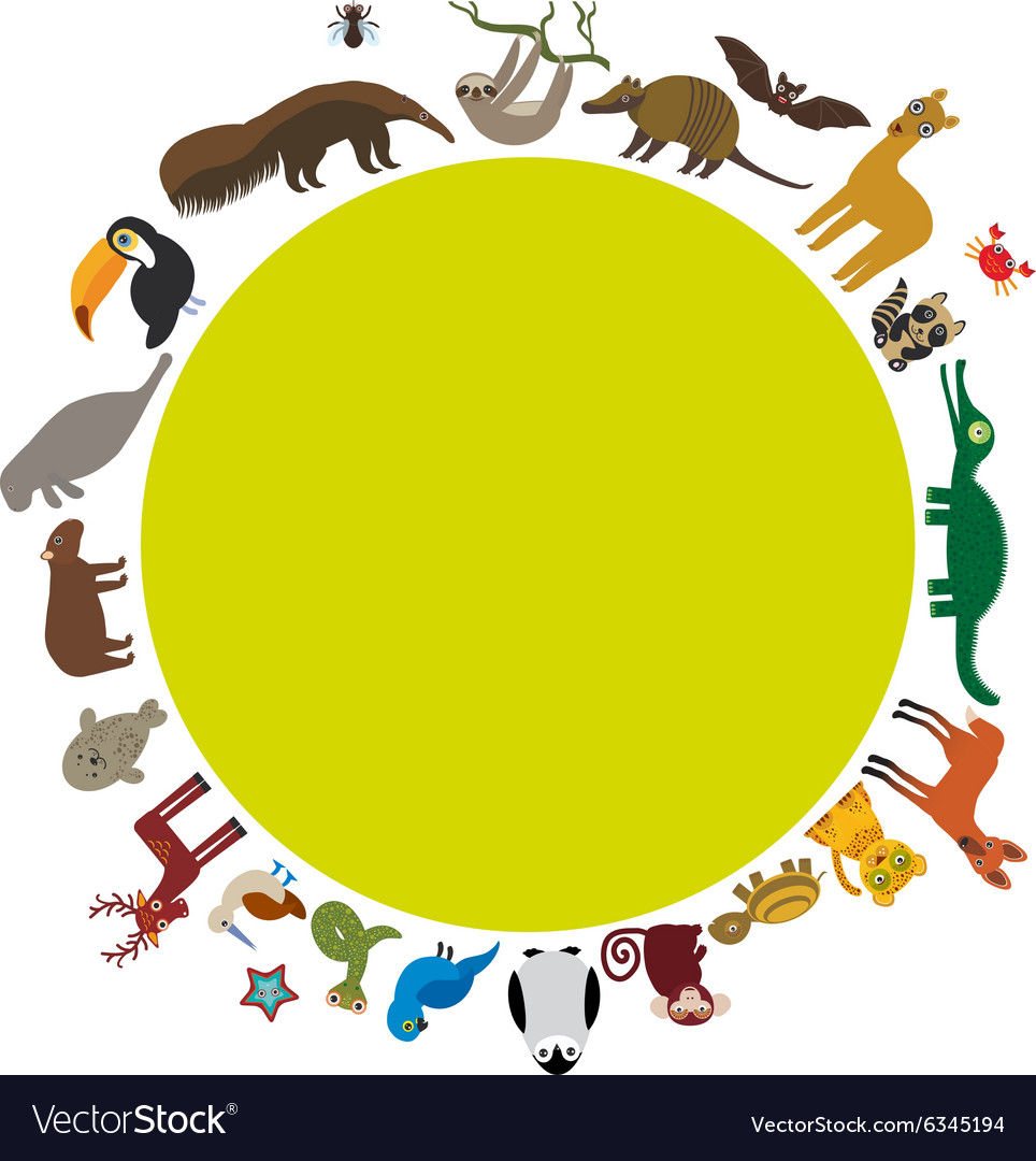 Round Frame Sloth Anteater Toucan Lama Bat Seal Vector Image