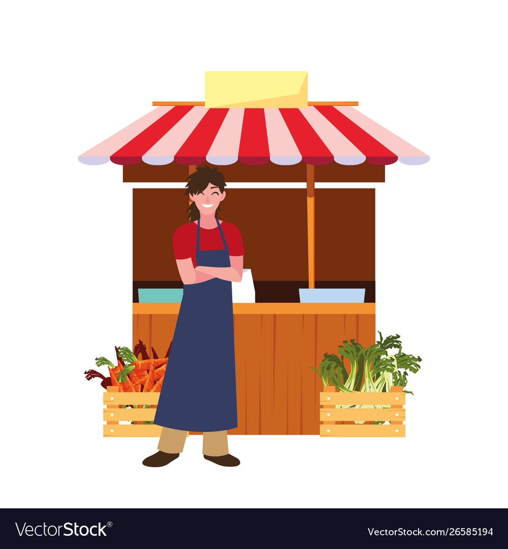 Seller woman farm products stand