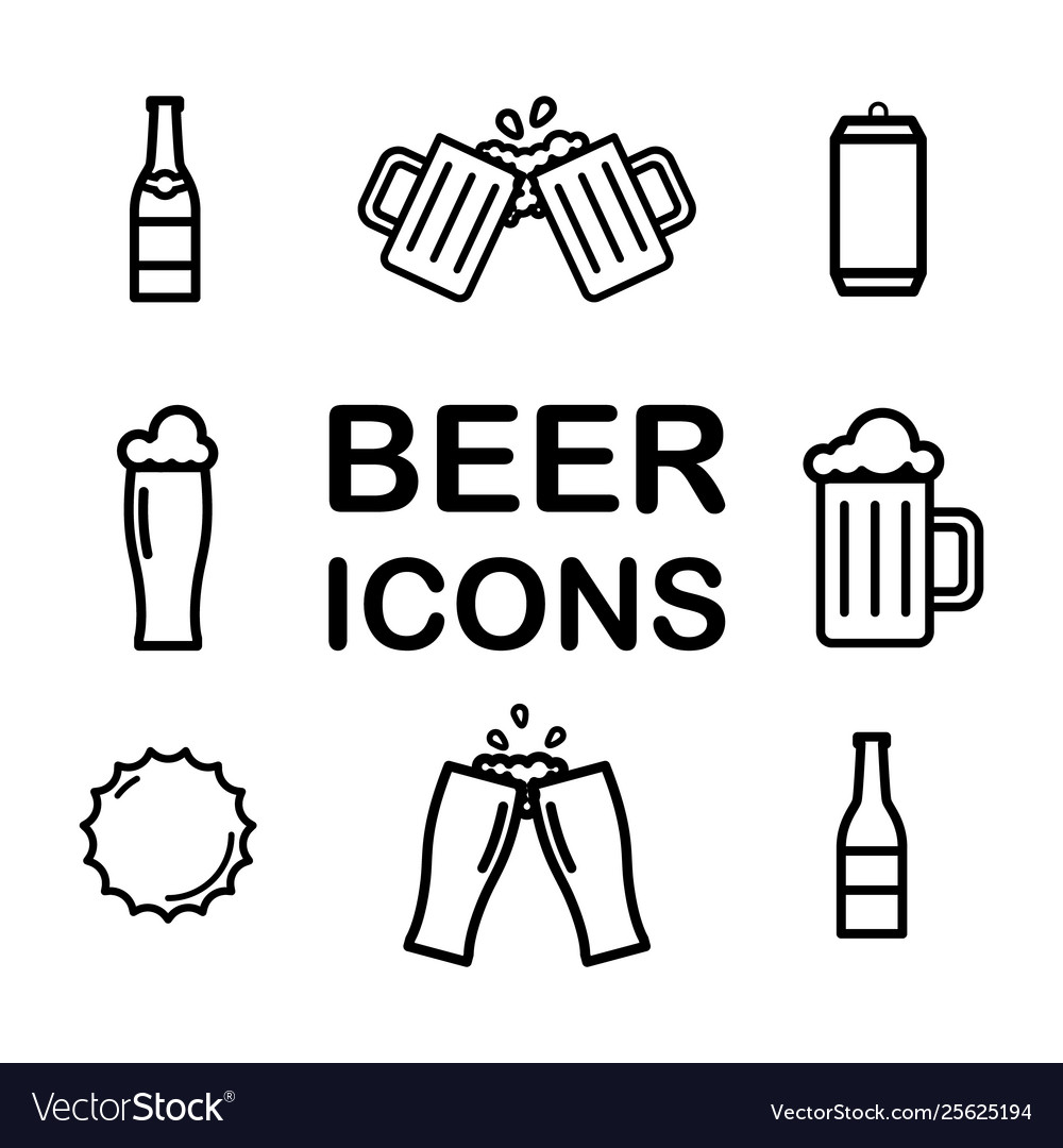 Set beer line icons alcohol drink pint