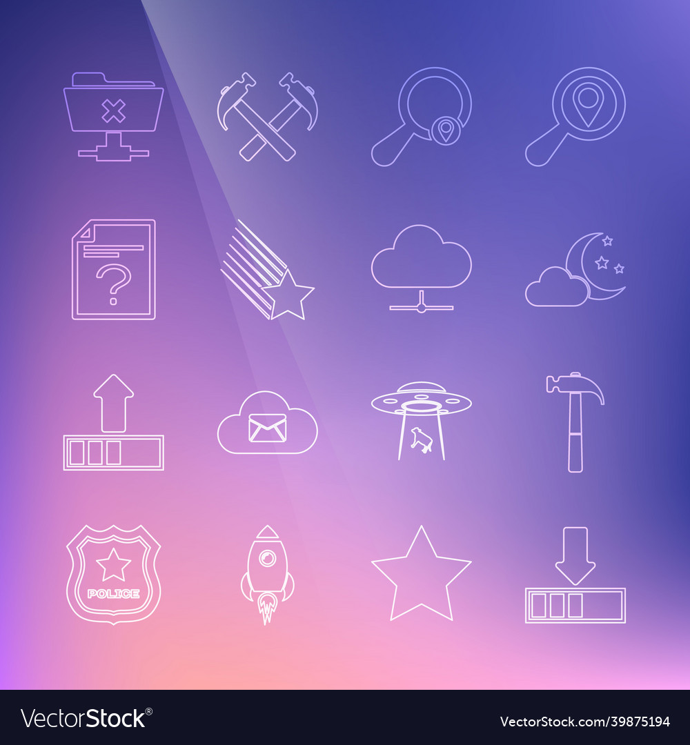 Set line loading hammer cloud with moon vector image Set line loading hammer cloud with moon