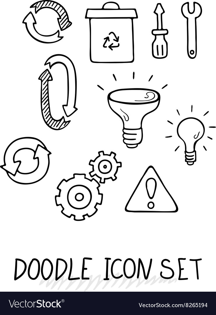 Set of universal doodle icons variety topics