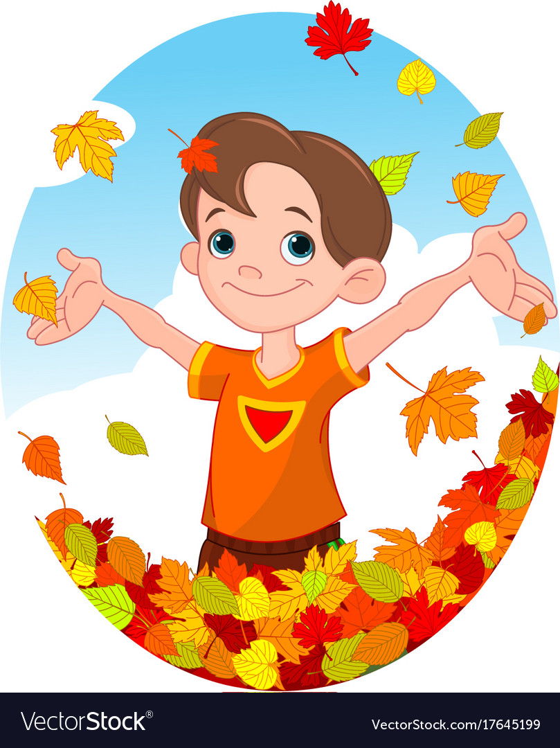 Boy and leaves Royalty Free Vector Image - VectorStock