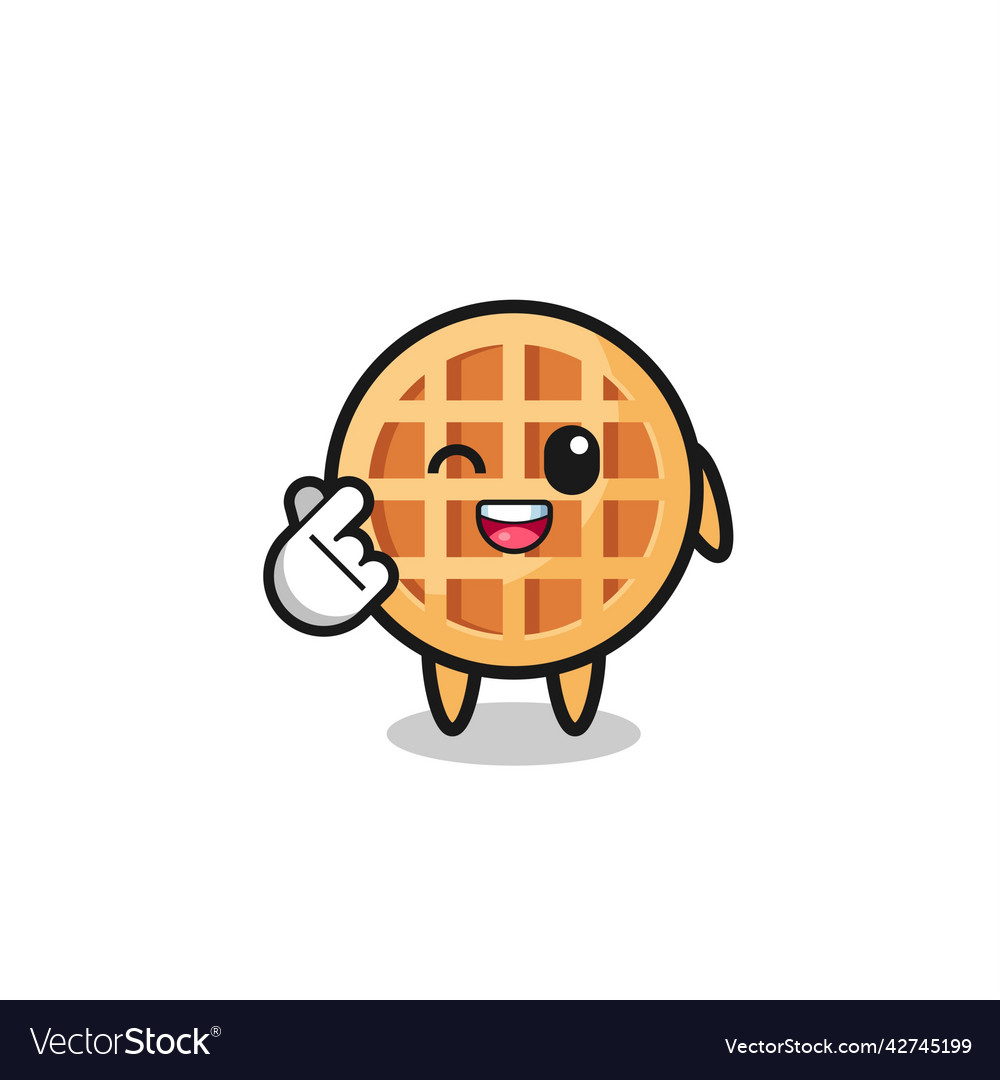 Circle waffle character doing korean finger heart