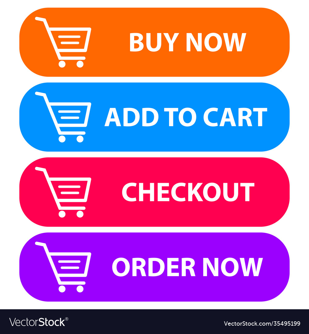 Collection four colored buttons with text buy