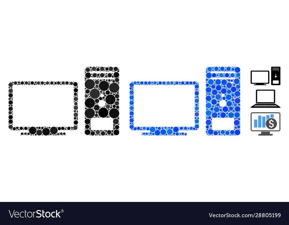 Desktop computer mosaic icon round dots vector image Desktop computer mosaic icon round dots