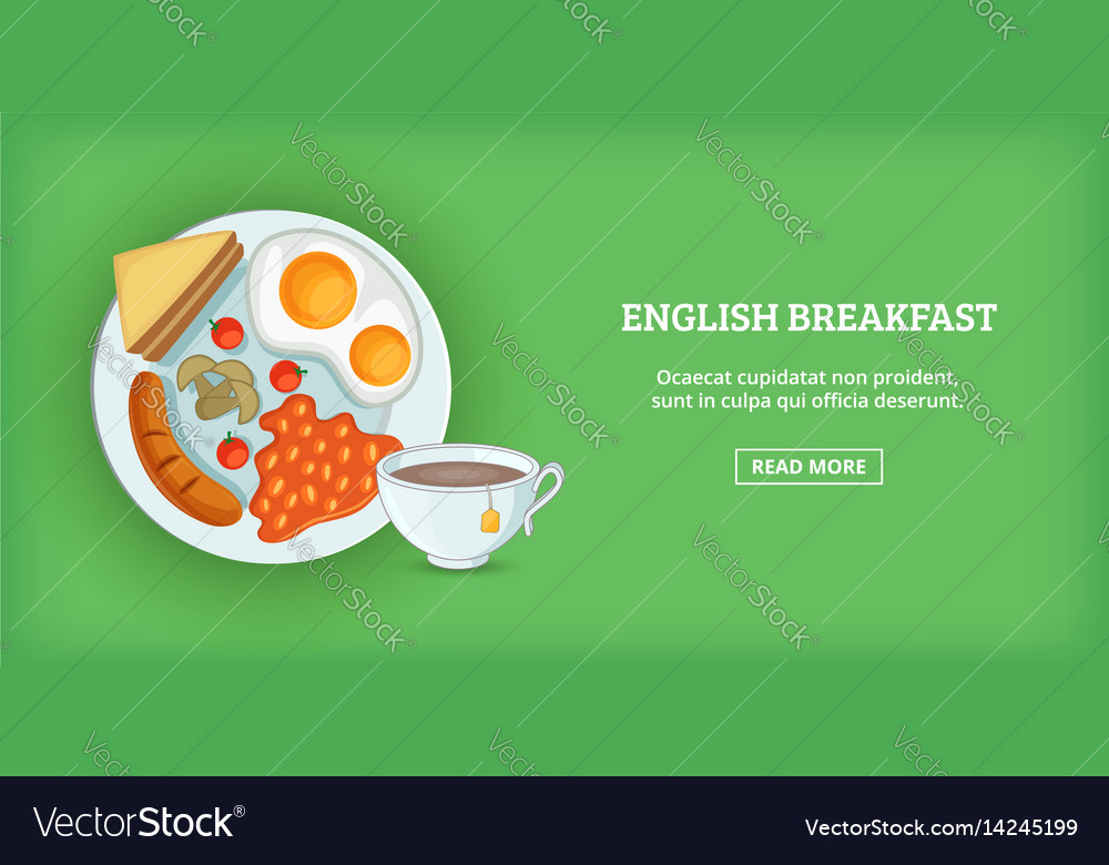 English breakfast banner horizontal cartoon style Vector Image