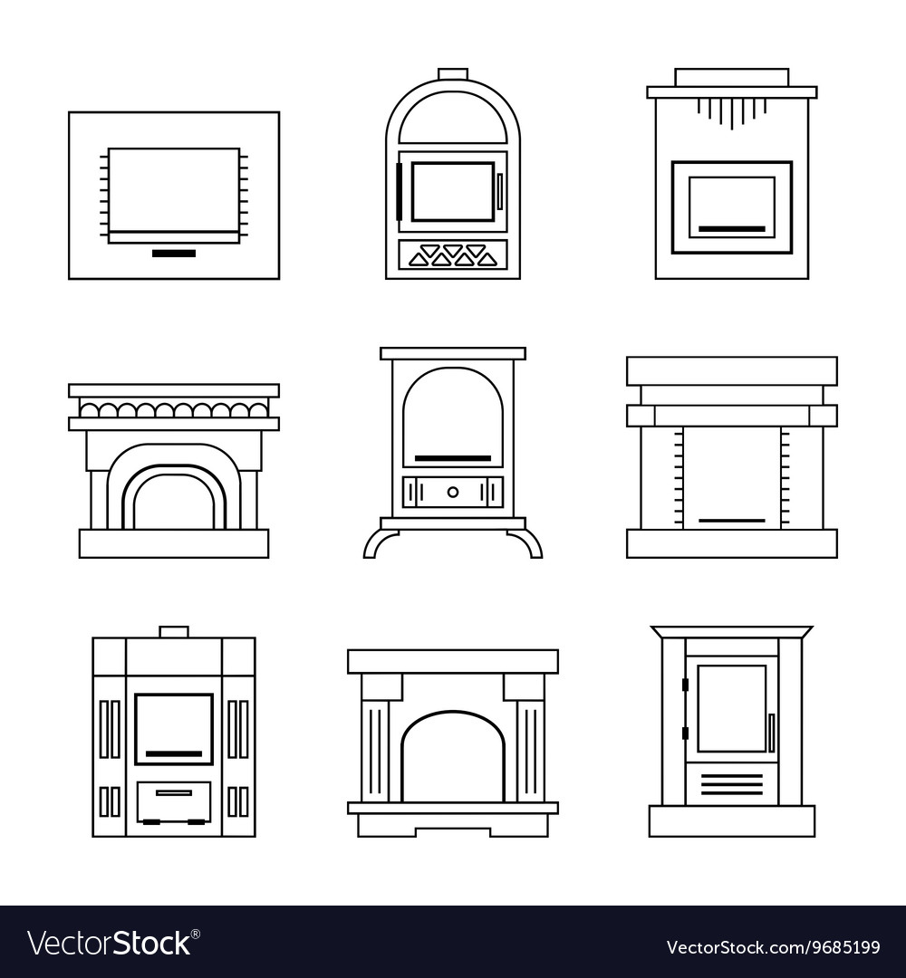 Flache Ikonen Kaminöfen isoliert auf weiß