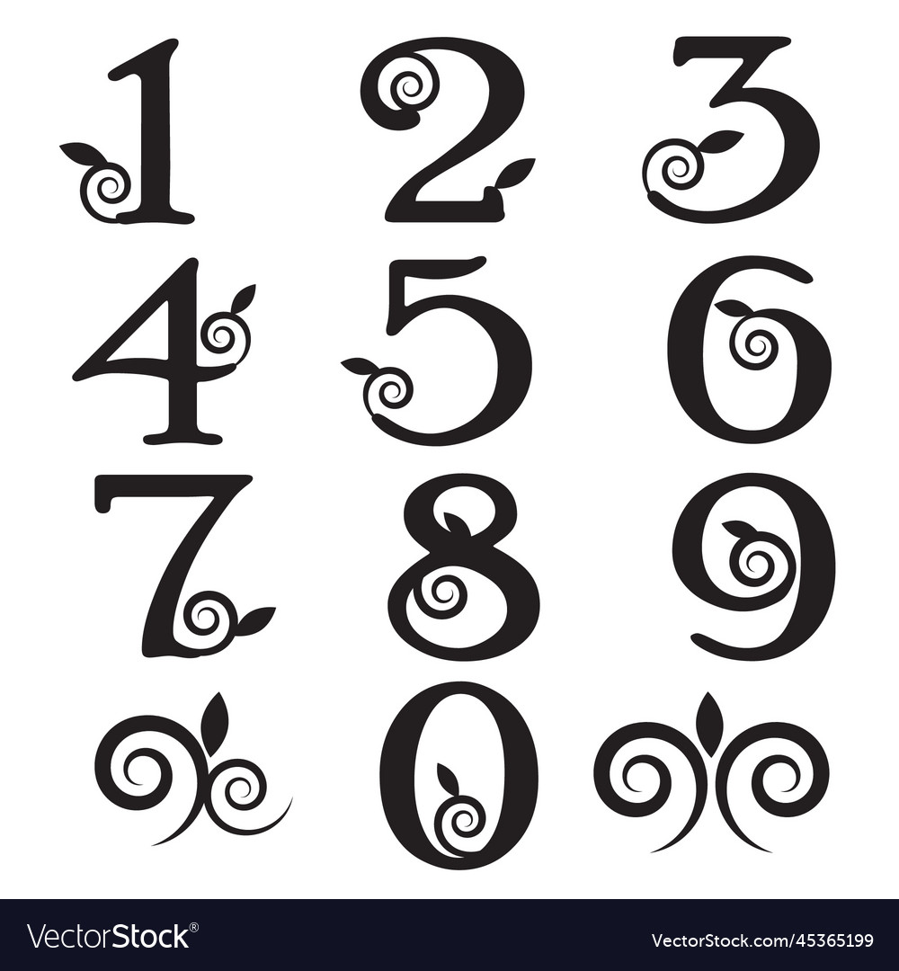 Icon numbers with curved lines and leaves Vector Image