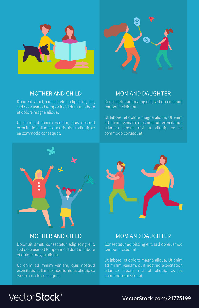 Mom and daughter mother with child posters Vector Image