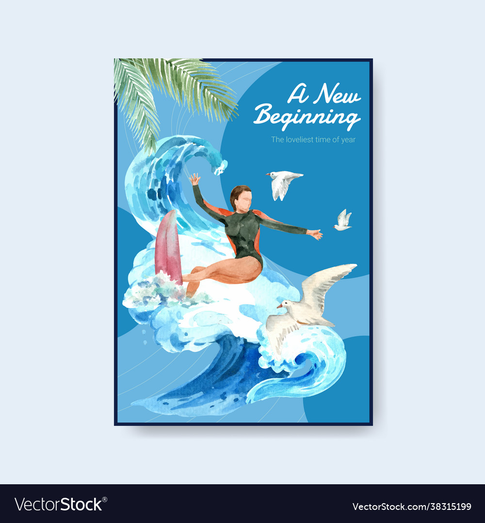 Poster template with surfboards at beach design