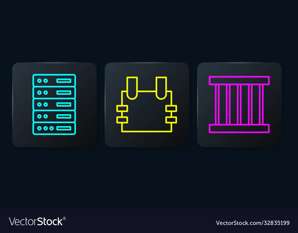 Set line server data web hosting prison window vector image Set line server data web hosting prison window
