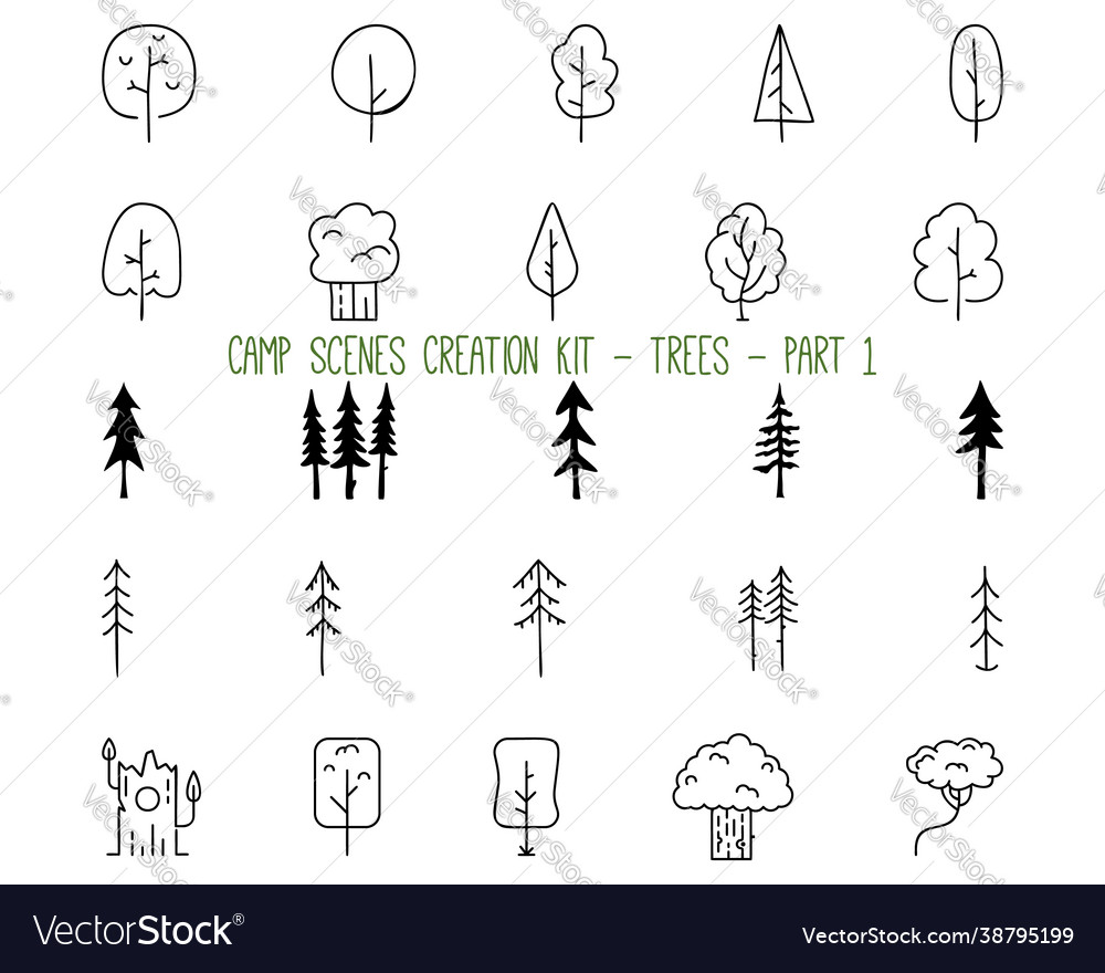 Set linear icons trees part 1 Royalty Free Vector Image