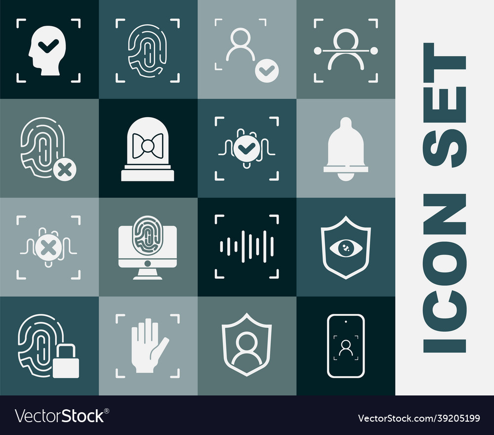 Set mobile and face recognition shield eye scan vector image Set mobile and face recognition shield eye scan