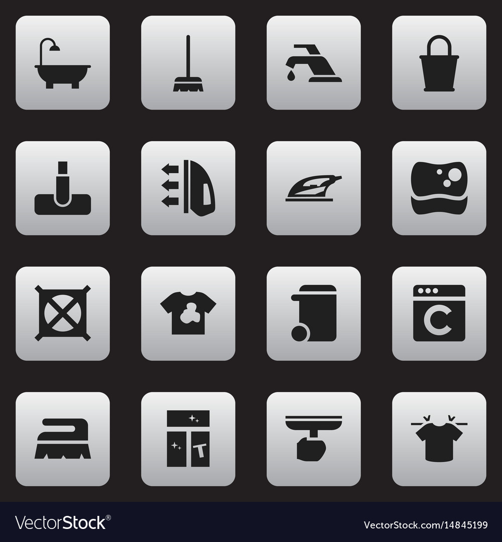 Set of 16 editable cleanup icons includes symbols
