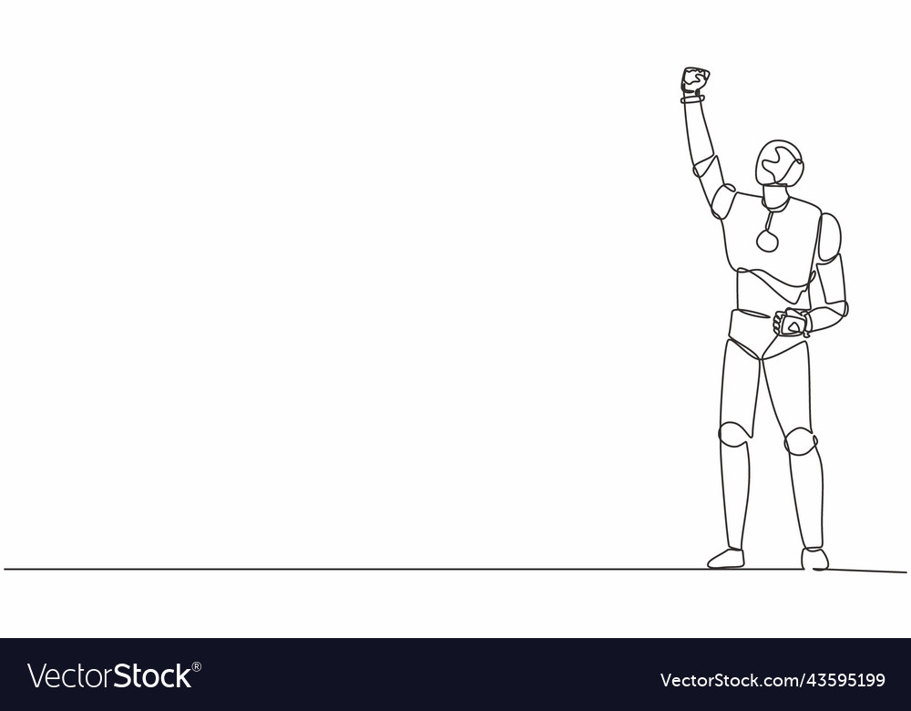 Single continuous line drawing robot standing vector image Single continuous line drawing robot standing