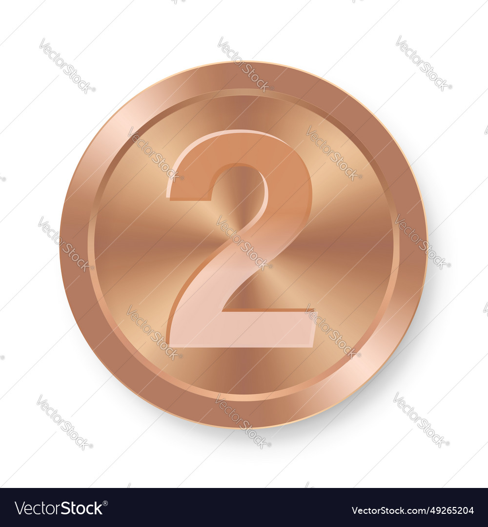 Bronze coin with number two concept of internet