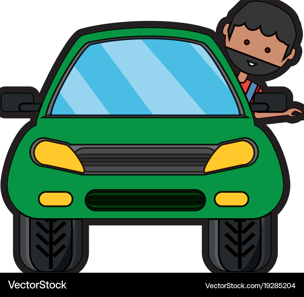 Cartoon man and car icon Royalty Free Vector Image