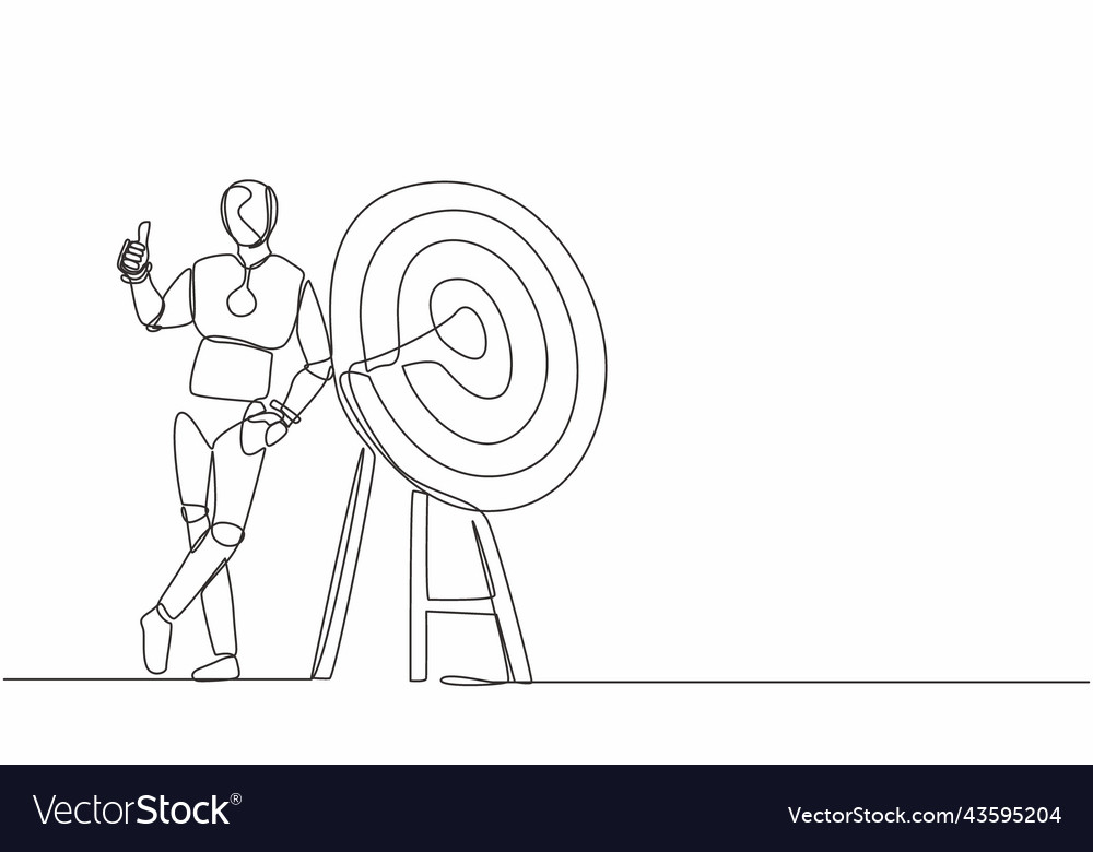 Continuous one line drawing robot standing vector image Continuous one line drawing robot standing