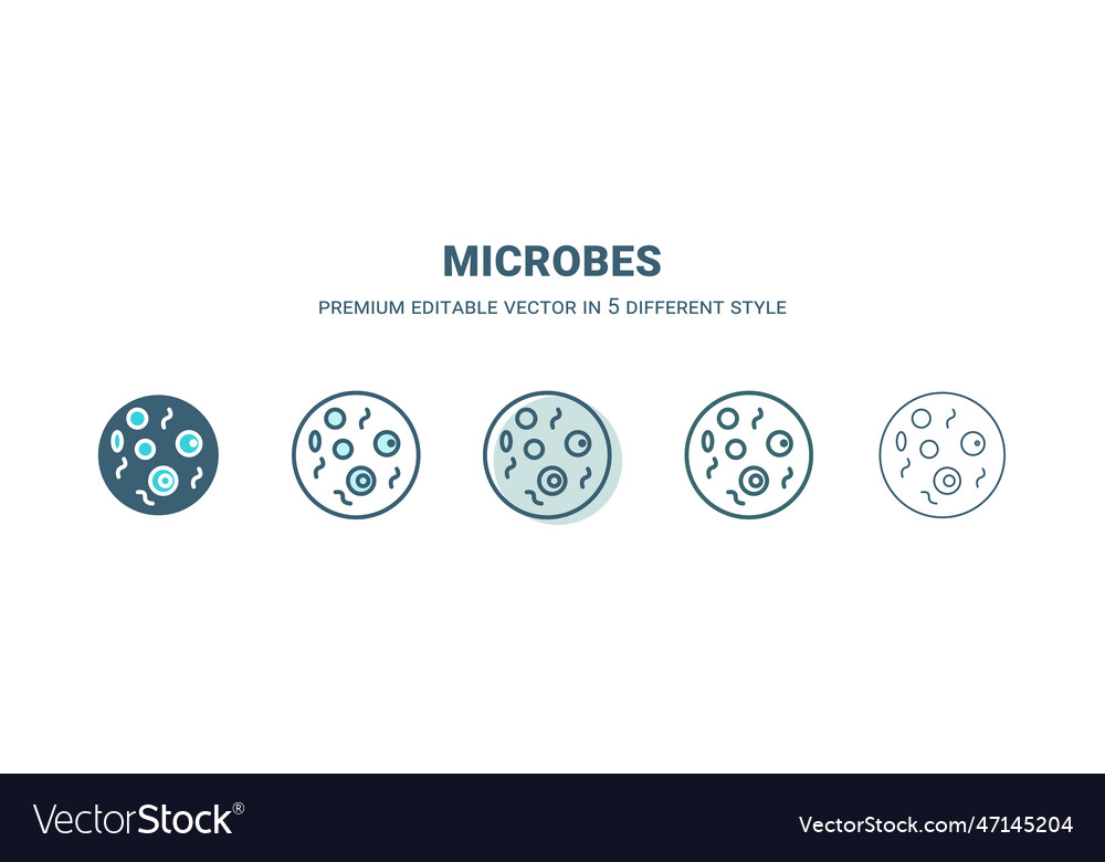 Microbes icon in 5 different style outline filled Vector Image