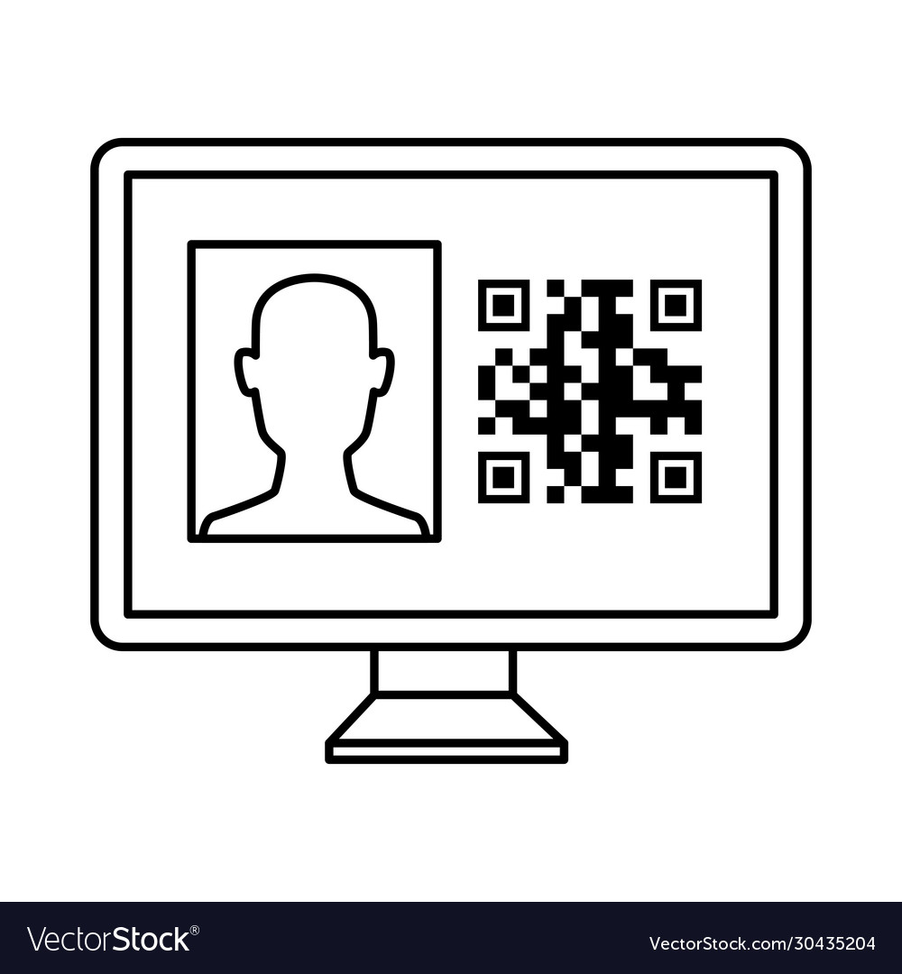Qr code inside computer and avatar head