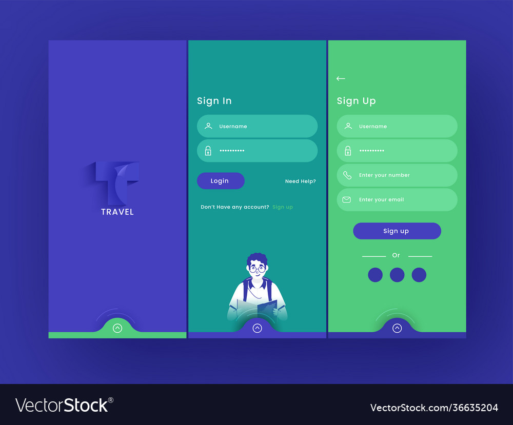 Set ui ux gui screens travel app including