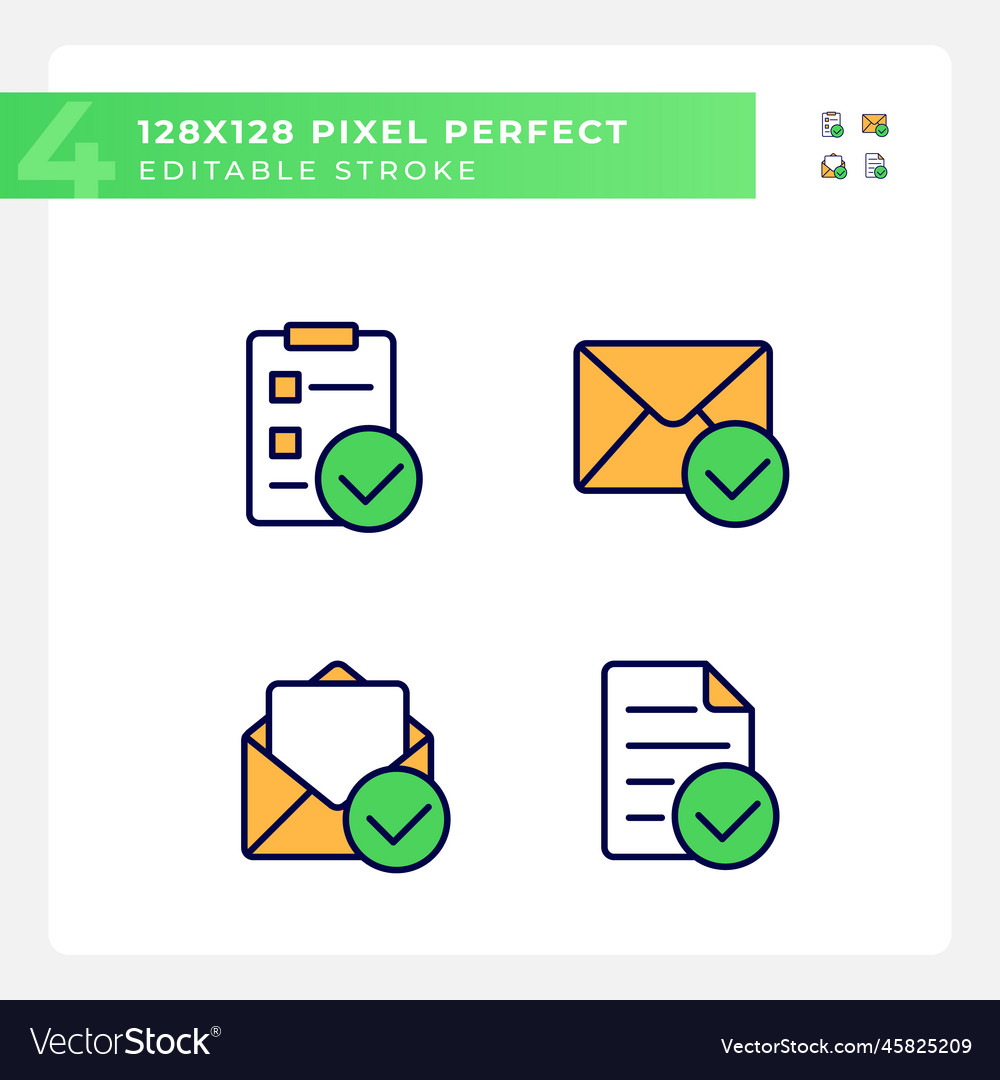 Documents with checkmarks pixel perfect rgb color vector image Documents with checkmarks pixel perfect rgb color