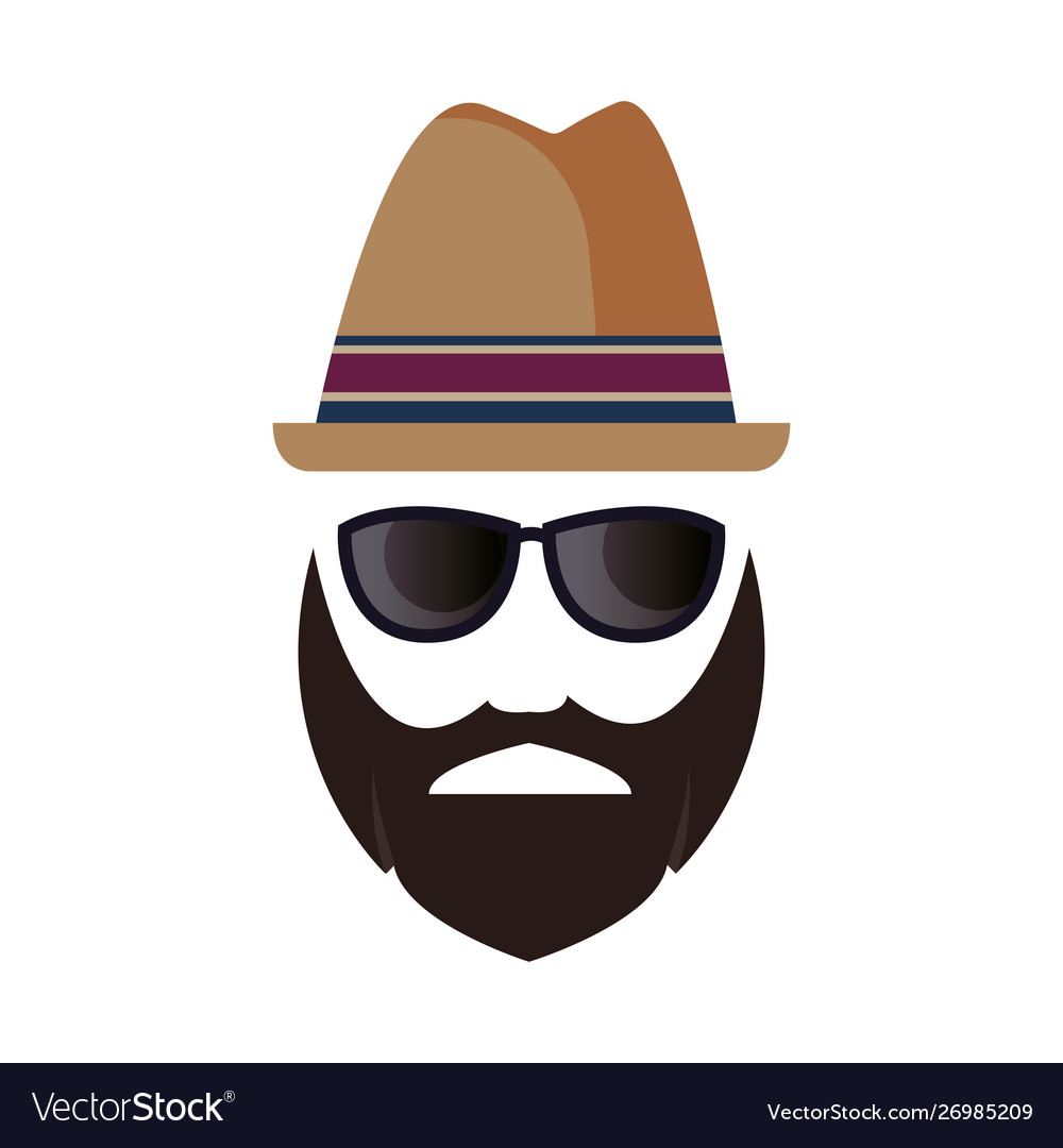 Hipster face beard glasses and hat