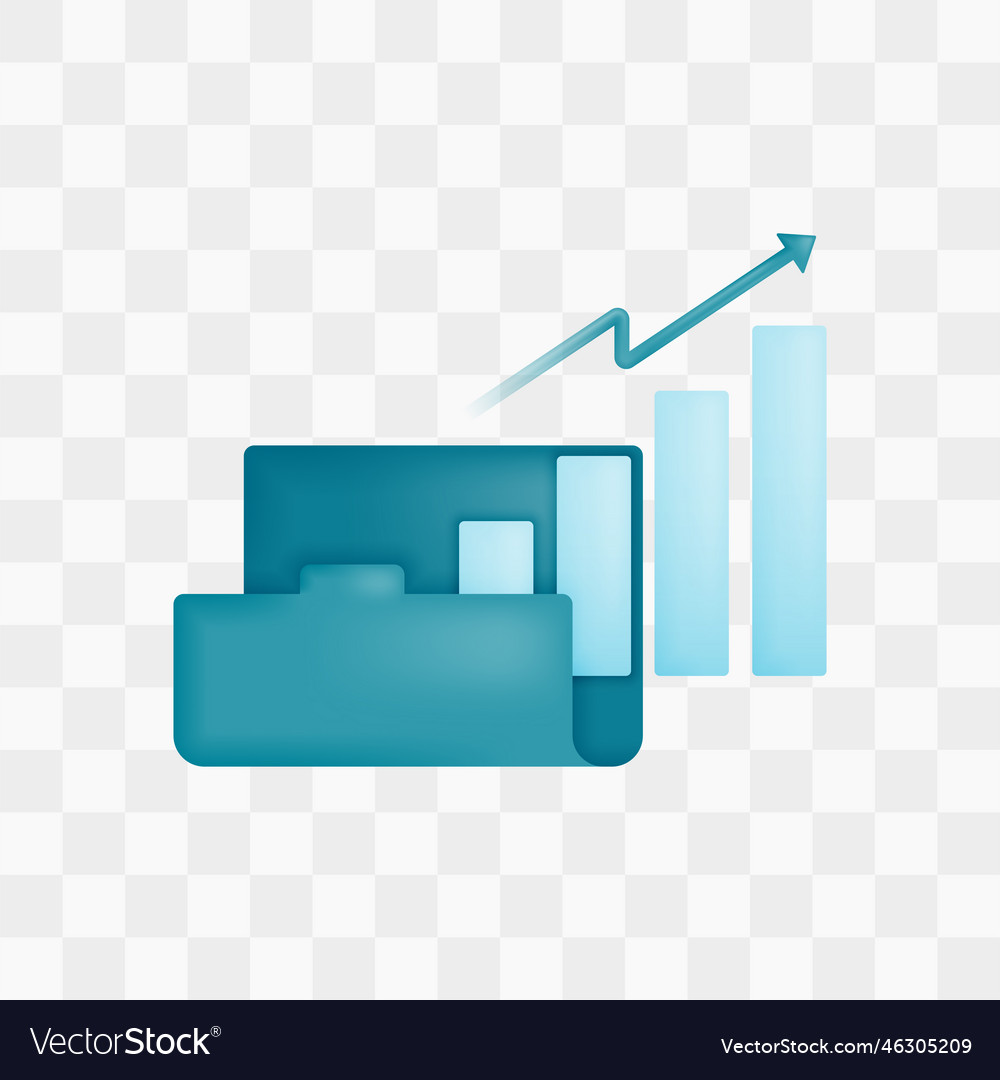 Icon with 3d render style of folder and bar chart vector image Icon with 3d render style of folder and bar chart