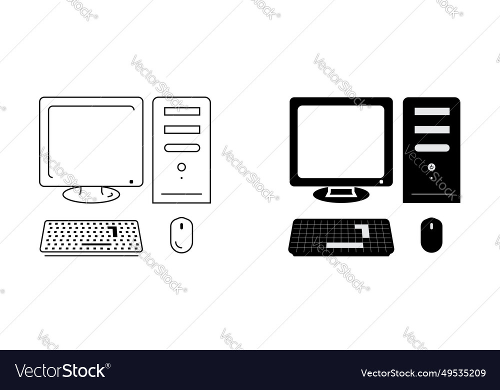 Pc icon and computer Royalty Free Vector Image