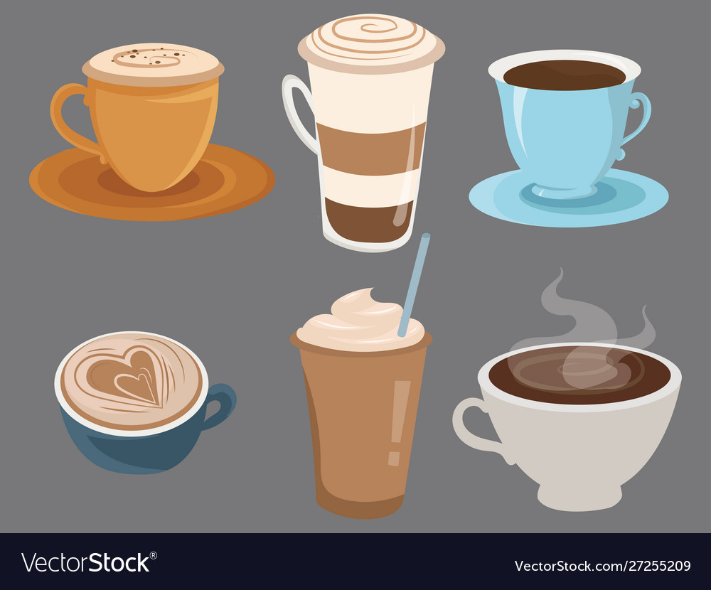 Set coffee drinks in cups collection of Royalty Free Vector