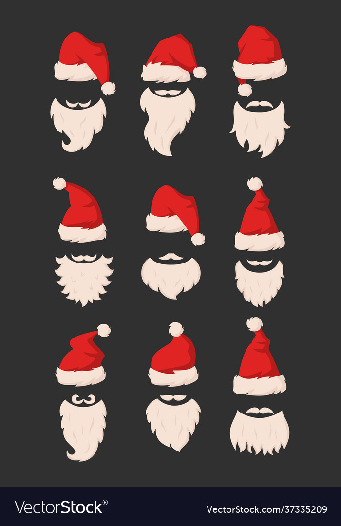 Set different hats and beards for santa claus Vector Image