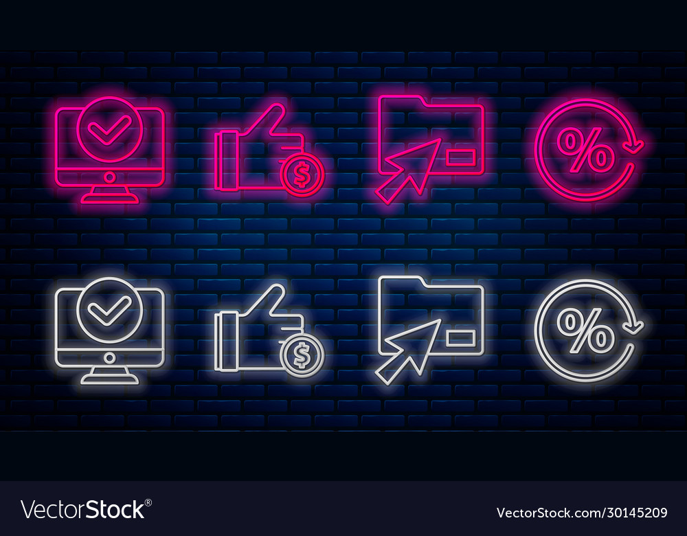 Set line hand holding coin cursor click document vector image Set line hand holding coin cursor click document