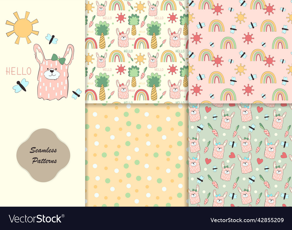 Set seamless baby patterns cute rabbit