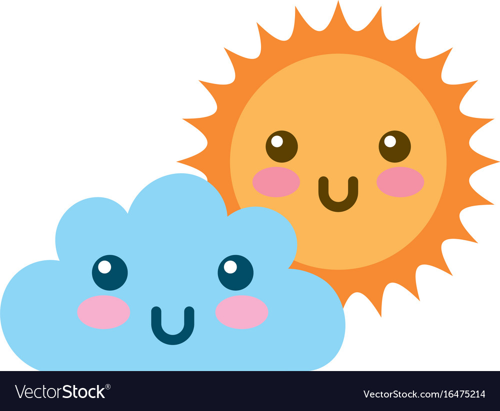 Beautiful fantasy cloud with sun kawaii character Vector Image