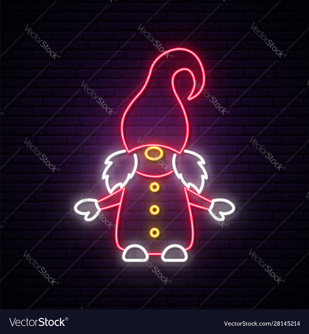 Christmas scandinavian gnome neon sign bright red